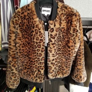 Apparis Faux Fur Leopard Bomber Jacket